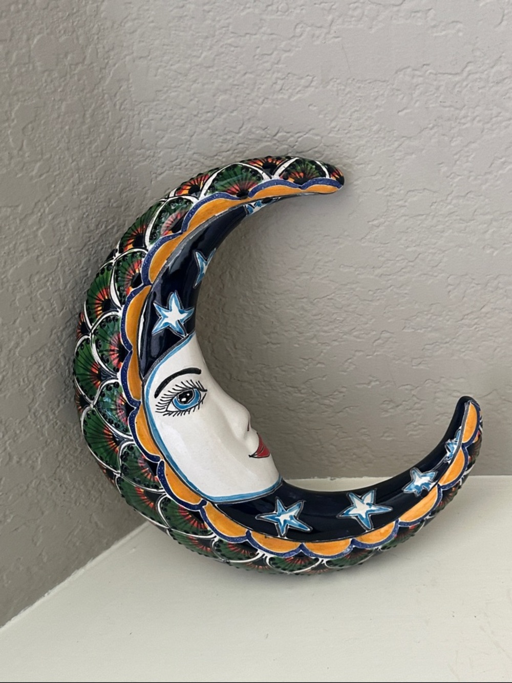 Mexican Talavera Pottery Moon Face Wall 🌙 Hanging - Picture 5 of 8